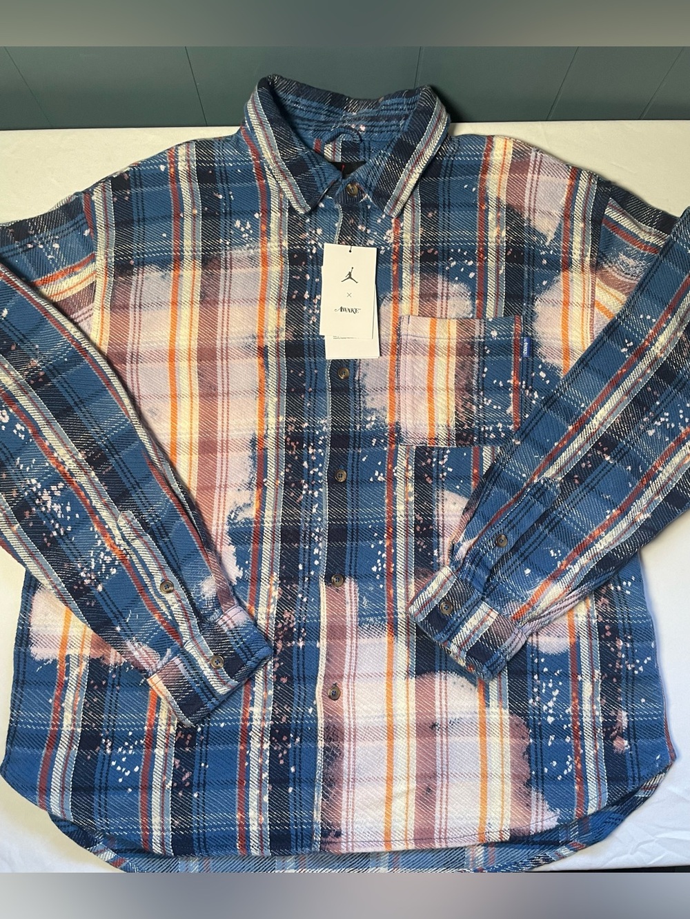 Air Jordan x Awake NY Mens Bleached Flannel Shirt Size Large NWT